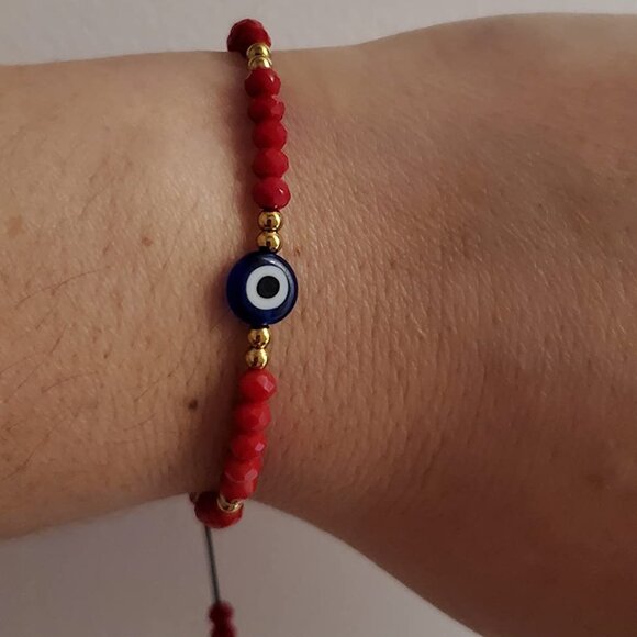 REVERIE  Hand-Made Beaded Nazar Evil Eye Bracelet Adjustable String Am - Picture 1 of 6